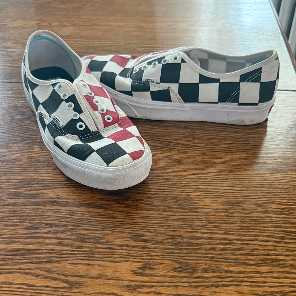 Vans Kids Checkered Slip-On Sneakers - Red, Black, and White